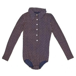 Vintage 70s Navy Blue and Orange Geometric Long Sleeve Bodysuit Size Small Top